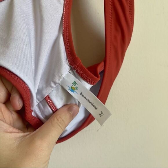 Beachsissi Burnt Orange Twist Lace Up Bikini Top M - Picture 5 of 6